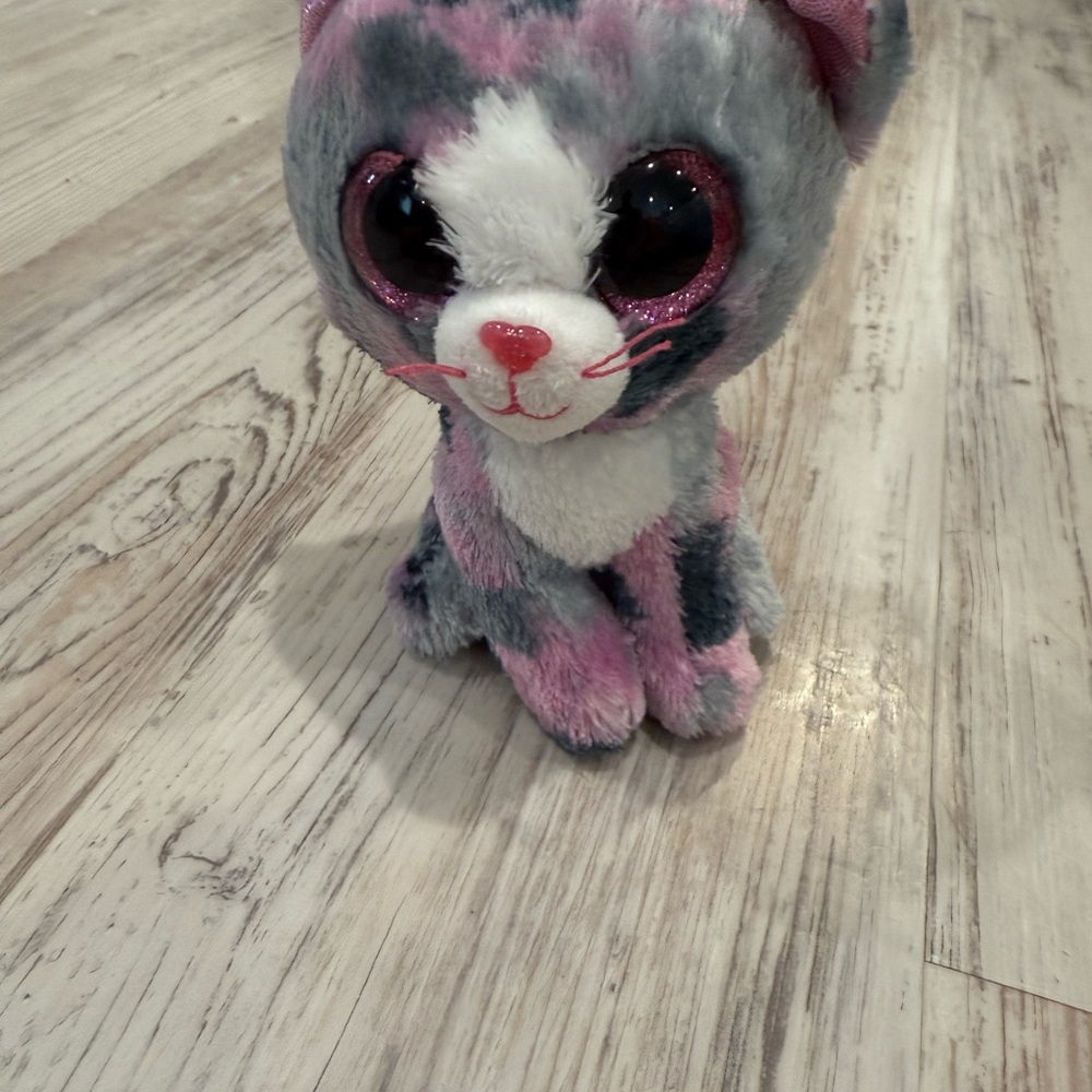 Ty Plush Cat with Pink, Gray, and White Fur
